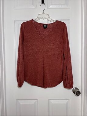 bobeau Rust Long-Sleeve V-Neck Top